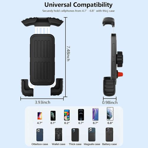 Bike Phone Holder Mount, [Super Stable Metal] Motorcycle Phone Mount with Security Lock, Bicycle Phone Holder Handlebar with Soft Cushion & Adjustable Clip Compatible with 4.7''-6.8'' Phone