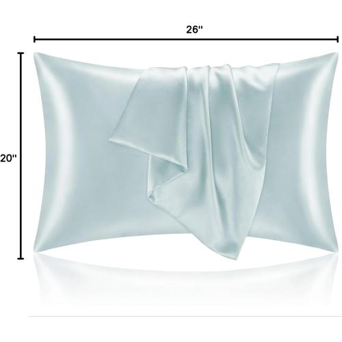 BEDELITE Satin Pillowcase for Hair and Skin, Super Soft and Cooling Similar to Silk Pillow Cases 2 Pack with Envelope Closure, Gift for Women Men(20x26 Standard Size, Stone Blue)
