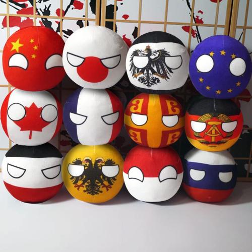 Color Black white and red Polandball Plush Doll Countryball, Toy Plush Gift,USA USSR UK France Russia Canada Italy Country Ball, 7.87 Inches
