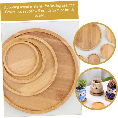Wood Succulent Plant Tray for Indoor/Outdoor Use Round Bamboo Pot Saucer Water Draining Feature for Balcony and Garden 3-Piece Set