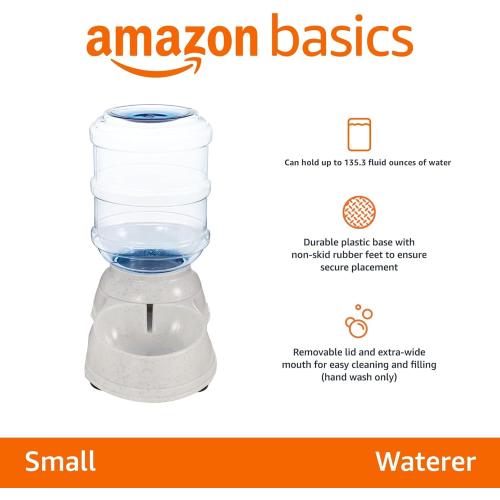 Amazon Basics Gravity Pet Water Dispenser for Cat and Dog, Easy to Clean, 135.3fl.oz Capacity, Small