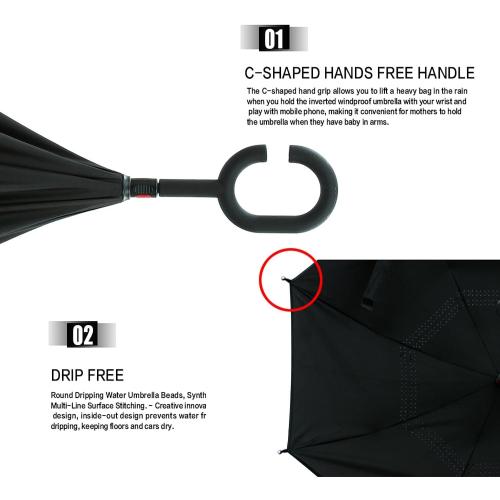 MRTLLOA 40/49/56 Inch Oversize Windproof Inverted Reverse Upside Down Umbrella, Golf Size Rain Umbrella, Double Layer, C-Shaped Handle for Men, Women and Kids