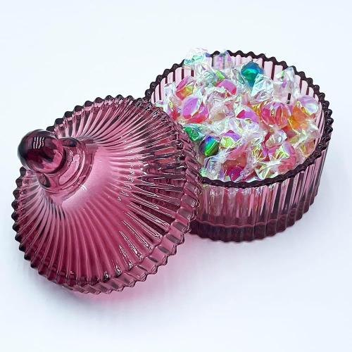 Colorful Glass Jar With Lid,Candy Cookie Dish,Jewelry Box,Christmas Burgundy Decor,Decorative Jars(Purplish Red)