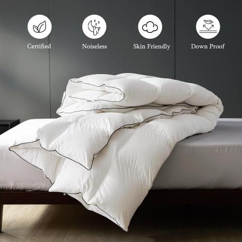 Noiseless Queen Size Down Comforter,Medium Weight All-Season Duvet Insert with 8 Loops,Luxury Bedding Comforter, White,90x90