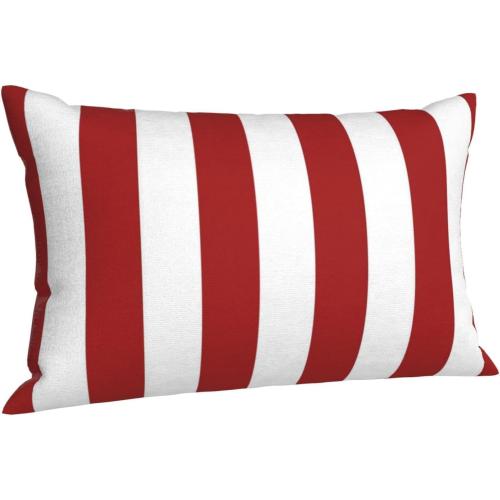 Red White Stripes Lumbar Throw Pillow Covers 12x20 Set of 2 Geometric Stripe Short Plush Pillows Case Modern Rectangle Cushion Cover Decorative Pillowcases for Bed Couch