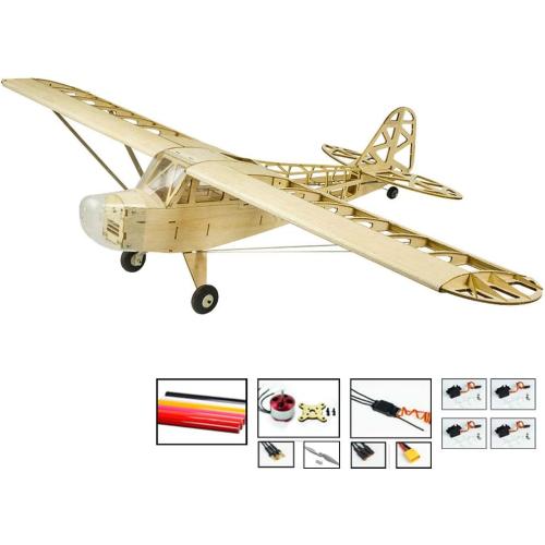 Upgrade Model Airplane Kits Piper Cub J3, 47'' Wingspan Laser Cut Balsa Wood Model Plane Unassembled, DIY Flying Model Aircraft for Adults (KIT Motor ESC Servos Covering Film)