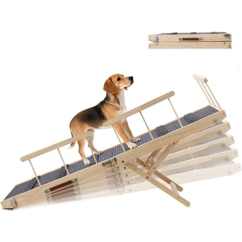 In hand Dog Ramp for High Bed with Safety Rails, Adjustable Foldable Pet Steps Ramp with Anti-Slip Pad, Assist Senior Arthritic, Injured, Small to Large Dogs to Climb Couch Bed Stairs Easily