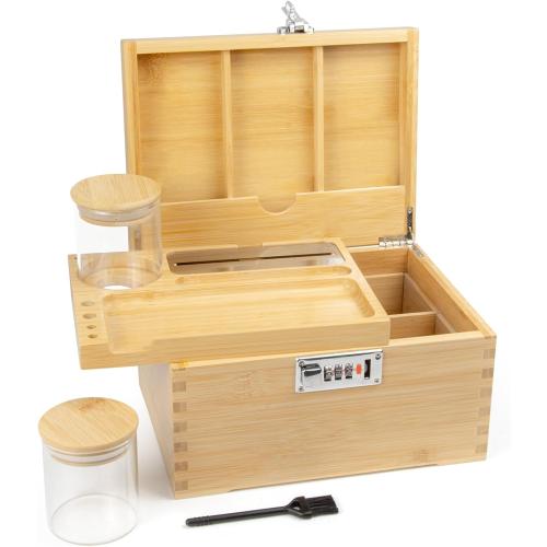 Thoughtful Gift Idea - Premium Bamboo Storage Box Set with Lock, Tray and All Accessories for Elegant Home Office Organization - Mortise and Tenon Joint Design (Bamboo)