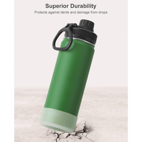 koodee Insulated Water Bottle, 22 oz Stainless Steel Double Wall Vacuum Wide Mouth Sport Bottle with Leakproof Spout Lid(Grass Green)