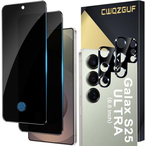 [2 2 Pack] Privacy Screen Protector Compatible with Galaxy S25 Ultra 5G - 2 Tempered Film   2 Camera Lens Glass, High Clarity, Bubble Free, Anti-Spy Protection - Scratch Resistant