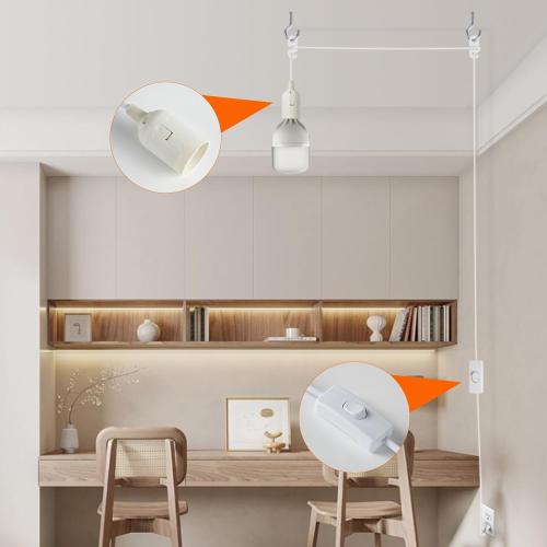 Plug in Hanging Light Kit, Extension Hanging Lantern Cord Cable UL 13ft E26 E27 Socket On/Off Switch Plug in Pendant Lighting, for Kitchen Bedroom Plant Growth Light，White, 1-Pack