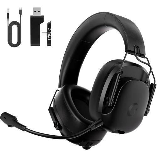 Wireless Gaming Headset for PC, PS5, PS4, Switch, Gaming Headset with Detachable Noise Cancelling Mic, 2.4GHz & Bluetooth 5.3 Dual Connection, 7.1 Surround Sound Black