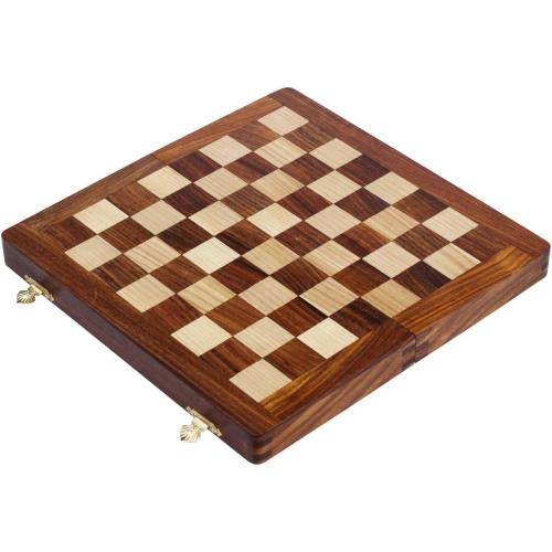 Magnetic Travel Chess Board Set - Classic Wood Staunton 7 X 7 Inch Pocket Chess Set with Folding Game Board Handmade in Fine Rosewood