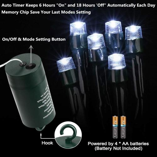 Joomer Battery Christmas Lights, 33ft 100LED Fairy Lights Battery Operated Timer 8 Modes Waterproof for Outdoor Home Garden Party Holiday Christmas Trees Decoration (White)