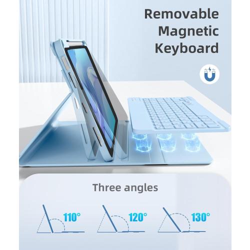 Akkerds for iPad A16 Case with Keyboard - 7 Colors Backlit Keyboard for iPad 10th Generation/iPad Air 11 Inch - Wireless Folio Cover for iPad Air 10.9 Inch/iPad Pro 11 Inch 2022/2021/2020 -SkyBlue