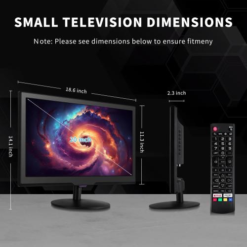 BLACK 20inch Smart TV,Full HD 1080p LED Flat Screen with ATSC TV,with Built-in HDMI USB Suitable for Kitchen Kid's Room Basement or RV Camper
