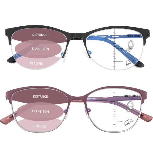 Progressive Multifocal Reading Glasses Women Cat Eye No Line Multifocus Transition Blue Light Reader Lady Metal Frame