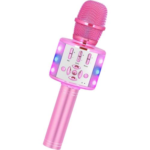 Amazmic Toys for Girls, Kids Karaoke Microphone Toddler Microphone for Kids with Lights, for Girls, Birthday Party Boys Toy Age 3 4 5 6 7 8 (Light Pink)