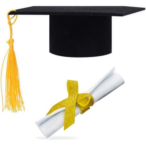 2 Pieces Graduation Cap Cake Topper With Diploma Class of 2026 Graduation Cake Decoration Kit Party Supplies (Black)