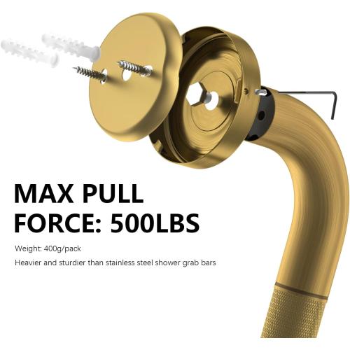 Size 20 Inch Anti Slip Bronze Shower Grab Bar Polished Gold,ZUEXT Antique Brass Bathroom Grab Bar, Knurled Bathroom Balance Bar, Safety Hand Rail Support Handicap Elderly Injury Senior Assist Bath Handle