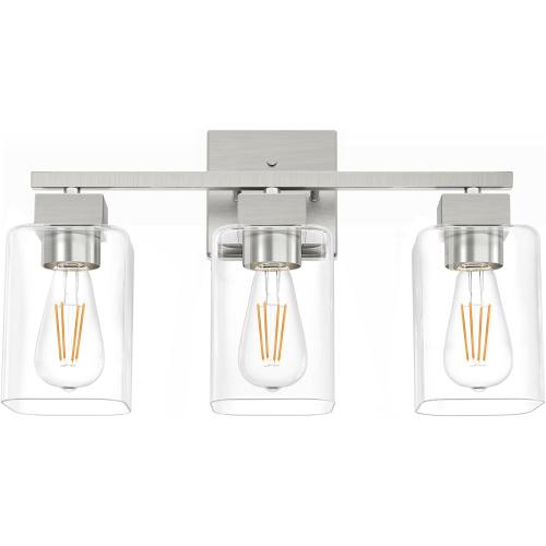Espird Brush Nickel Bathroom Vanity Light - 3 Light Bathroom Light Fixture Square Design & UL Certification & Square Bath Room Lights Fixture Over Mirror