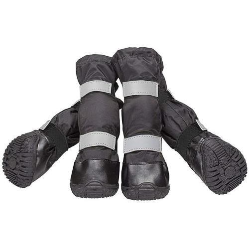 4 PCS Dog Boots Waterproof Dog Shoes with Reflective, Anti-Slip Pet Paw Protectors for Snowy, Rainy and Hot Pavement, Black, Medium
