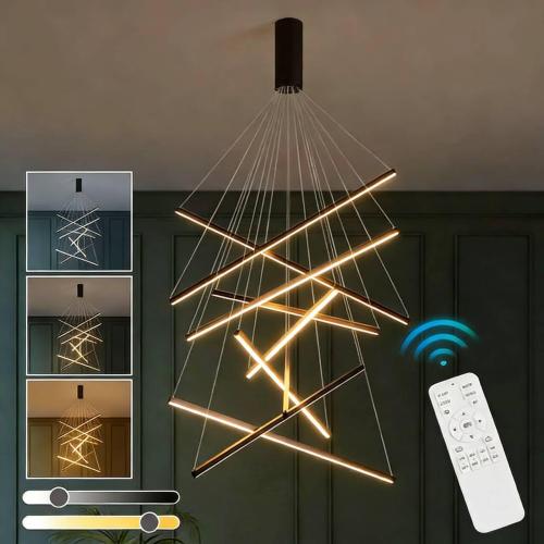 MADISH Modern LED Dimmable Staircase Chandelier | Single Mount Plate | Fixed Height 47” | Living Room, Stairway, Dining Room Lighting（9-lamp ）‼️Used ‼️product has mild stains