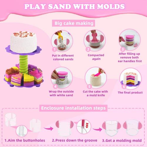 Baking Ice Cream Sensory Sand Kit for Girls, 2lbs Magic Play Sand, 7 Cake & 6 Ice Cream Molds, 10 Sand Tools, 6 Cookie Tools, Waffle Donut Molds, Sensory Bin Toys for Toddlers 3 4 5 6 7 8
