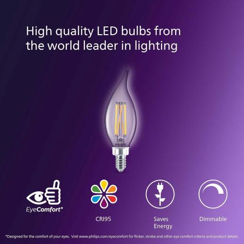 PHILIPS LED 40W BA11 E12 Base 3-Pack Ultra Definition Soft White (2700K) 300 Lumen (3.5W = 40W) Dimmable Frosted Flicker-Free Candelabra Light Bulbs