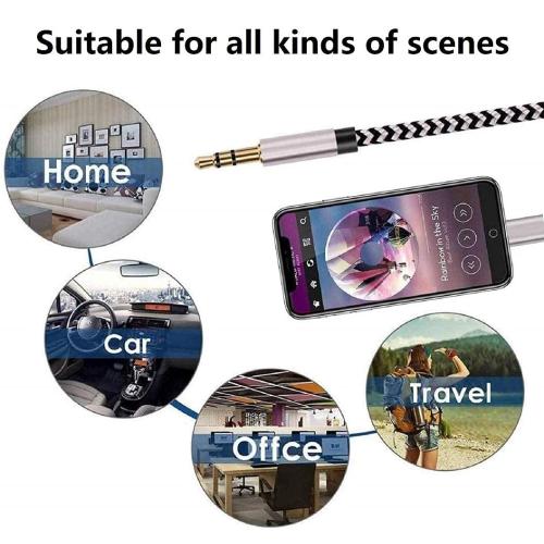 [Apple MFi Certified] iPhone Aux Cord for Car, Lightning to 3.5 mm Headphone Jack Adapter Nylon Braided Audio Stereo Cable for iPhone 14 13 12 11 XS XR X 8 to Car Home Stereo Speaker Headphone, Silver