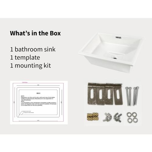 20.5 x 14.4 Self-rimming Bathroom Sink Undermount or Drop-in Ceramic Vanity Basin with Overflow (OB-15)