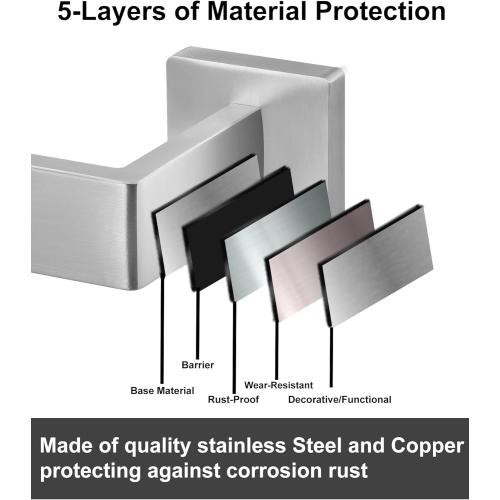 Square Bathroom Hardware Set, Bathroom Accessories Set10 Pieces Includs 16 inch Towel bar, Square Towel Ring, Toilet Paper Holder, Towel Hook (Brushed Nickel-10PCS-16Inch)