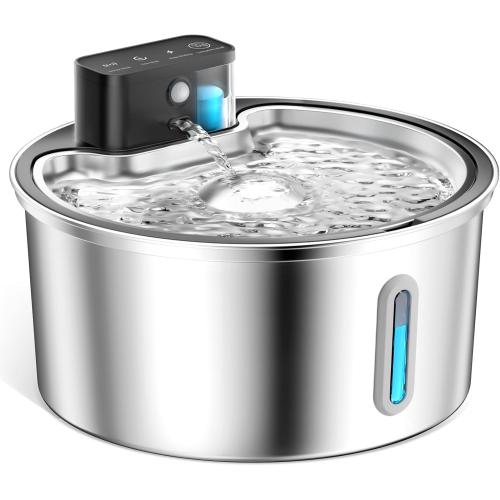 PawPoll Wireless Cat Water Fountain Stainless Steel - 3.2L/108oz Cordless Pet Water Fountain Battery Operated Cat Water Dispenser Ultra Silent Rechargeable Water Fountains for Cats and Dogs
