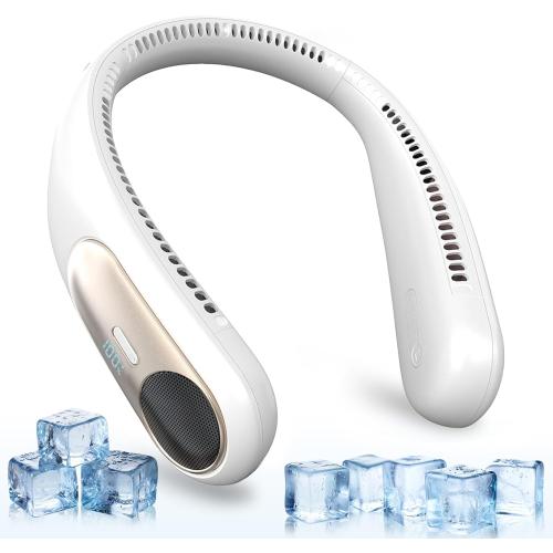Portable Neck Fan, Personal Wearable Bladeless Fan for Outdoor Indoor, LED Display, 360° Cooling, 4-Speeds, 6000mAh USB Rechargeable, Birthday Gifts for Men Women Dad Mom (White)