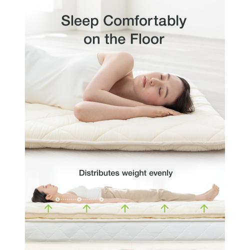 FULI Japanese Futon, Japanese Floor Bed, Tatami Foldable Bed, Roll Up Sleeping Pad, Shikibuton, Made in Japan (beige, Twin)