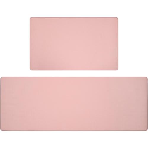 Lyeasw Pink Kitchen Mats 2 Pcs, Non-Slip Kitchen Rug Waterproof PVC Mat Set, Pink Kitchen Accessories Cushioned Anti Fatigue Kitchen Mats for Floor, Sink, 17x29  17x47