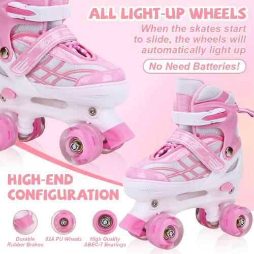 4Size Adjustable Roller Skates for Kids Girls Boys Beginners  Roller Skates with All Light up Wheels for Outdoor Indoor Sports