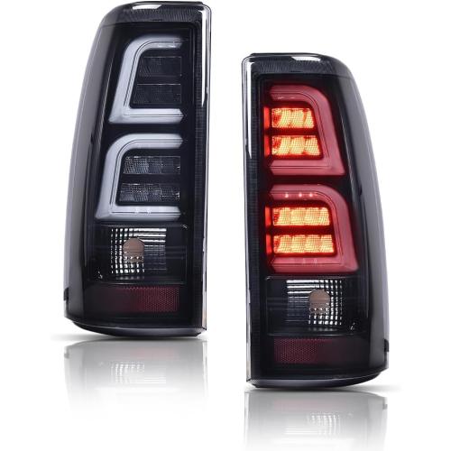 DOTCOM LED Tube Tail Lights Assembly w/light Bar Pair Fit Chevy Silverado 1500 2500 & HD 1999-2002/Fit GMC Sierra 1500 2500 & HD 1999-2006 Rear Lamps, Smoke Lens Black Housing Luces Traseras