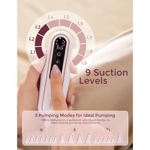 Size 17/19/21/24mm Momcozy Breast Pump V2 Pro Ultra-Lightweight, Hands-Free & Portable Wearable Pump with Upgraded Integrated DoubleFit Flange, Quiet & Leak-Proof Electric Pump, 3 Modes|9 Levels, 17/19/21/24mm