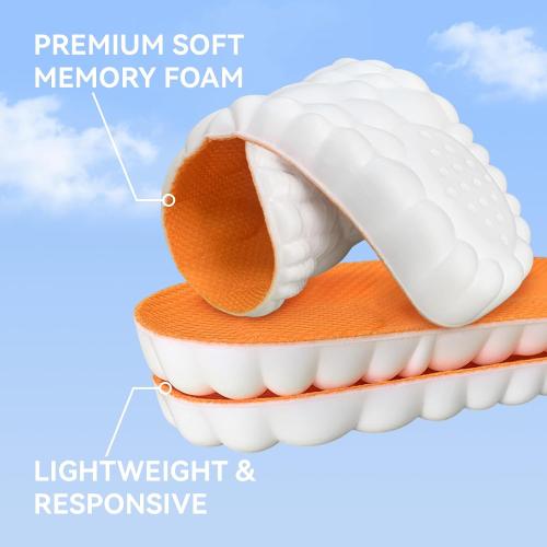Steppers Insoles for Men & Women, 2026 New 4D Memory Foam Cloud Footstr Insoles, Comfortable & Breathable Massage Shoe Inserts with Arch Support for Foot Pain & Fatigue (Orange, US M 7-11/W 8.5-13.5)