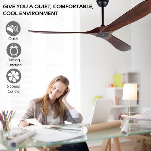 72 Inch Ceiling Fan No Light ，Wood Outdoor Ceiling Fans for Patios Living Room Garage Gazebo Mid Century Modern Exterior Extra Large Waterproof Ceiling Fan Without Light with Downrod (Walnut)