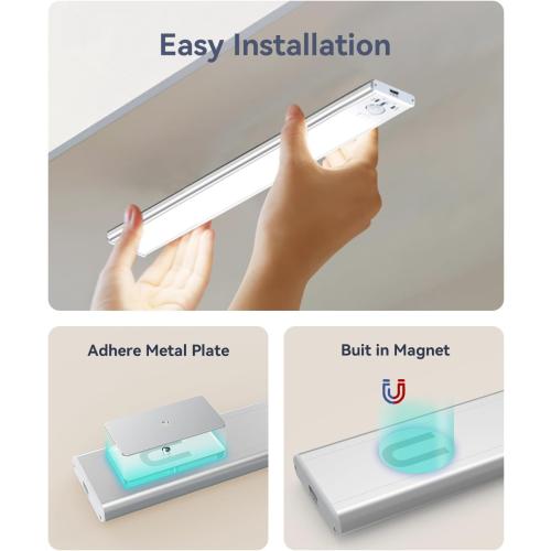 Under Cabinet Lighting, LED Motion Sensor Light Indoor, 2200mAh USB Rechargeable Closet Lights Battery Operated, Stick On Magnetic Wireless Dimmable Under Counter Lights for Kitchen(2 Pack)