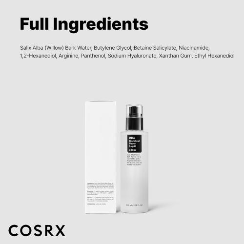 3.38 COSRX Niacinamide 2%   BHA 4% Blackhead Exfoliant Toner 3.38 fl.oz / 100ml, Korean Toner, Blackhead Remover, Pore Minimizer for Enlarged Pores, for All Skin Types, Korean Skin Care, Stocking Stuffers