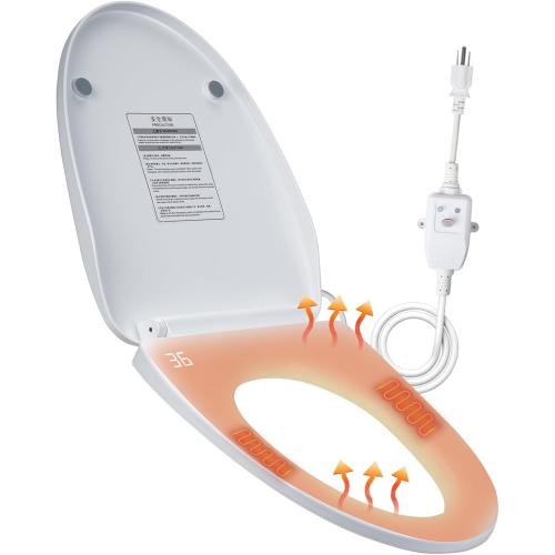 Heated Toilet Seat with Temperature Display and Built-in Side Controls, 3-Speed Heating Mode Elongated Toilet with Earth Leakage Protection, Slow Close Warming Toilet Seat with Auto Night Light