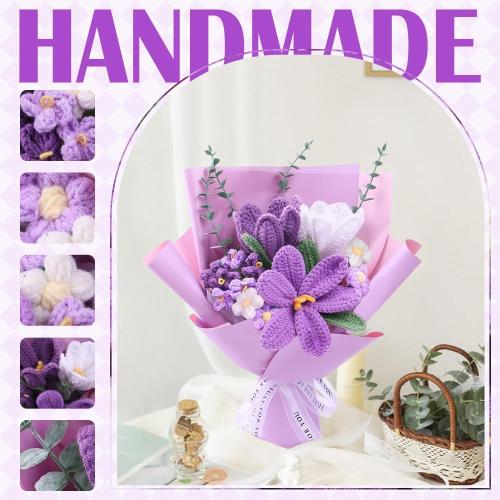 Crochet Flower Bouquet: Crochet Tulips Bouquet Handmade Knitted Flowers with Teachers' Day Wedding Birthday Employee Appreciation Mother's Day Decoration (Purple)