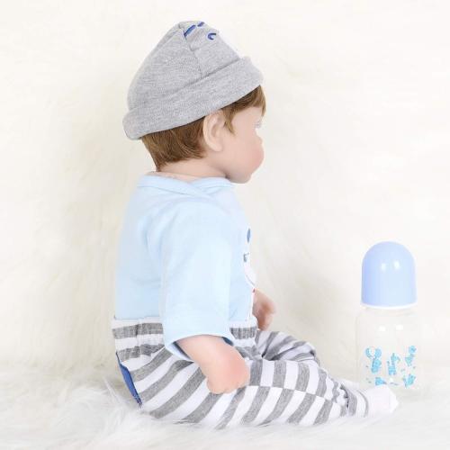 ENADOLL Reborn Baby Doll Realistic Silicone Vinyl Baby Blue Dog Boy 16 inch Weighted Soft Body Lifelike Doll Gift Set for Ages 3
