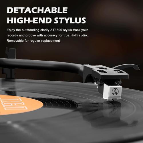 Color Brown and Black LP&No.1 Vinyl Record Player with Built-in Speakers, Vinyl Turntable with Magnetic Cartridge, Wireless,USB Recording and Playback,BT Out, Aux-in, Headphone Output,Auto Off, AT-3600L, 2-Speed Player