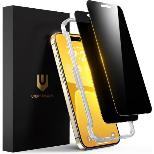 UNBREAKcable Privacy Screen Protector for iPhone 15 Pro, Anti-Spy Shatterproof Tempered Glass [True 28°Anti Spy] [9H Hardness] [Easy Installation Frame] Black Protector for Apple iPhone 6.1 - 2 Pack