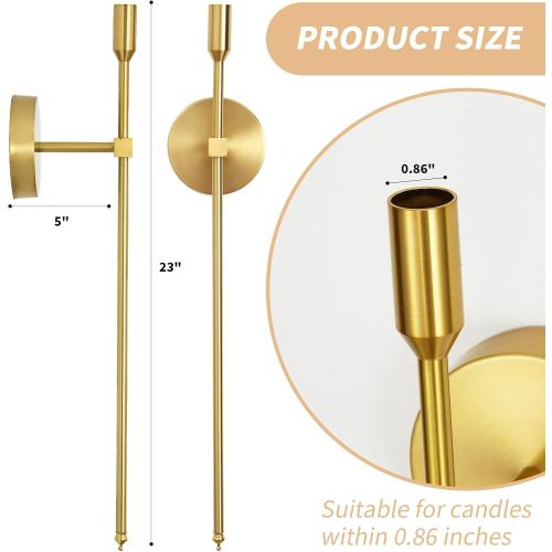 Gold Candle Sconces Long Wall Candle Holder, Set of 2 Large Wall Candle Sconce Modern Chic Home Decor for Bedroom, Dining Room, Living Room 23