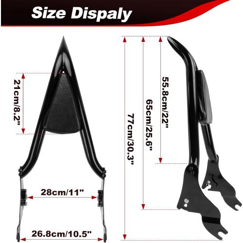 22 Height Sissy Bar, PSLER Detachable Passenger Backrest Rear Pad for Touring Street Glide Road Glide Electra Glide Road King FLHR FLHX FLHT FLTR 2009-2024 | PU leather and steel, for Touring Street Glide Road Glide Electra Glide Road King FLHR FLHX FLHT FLTR 2009-2024